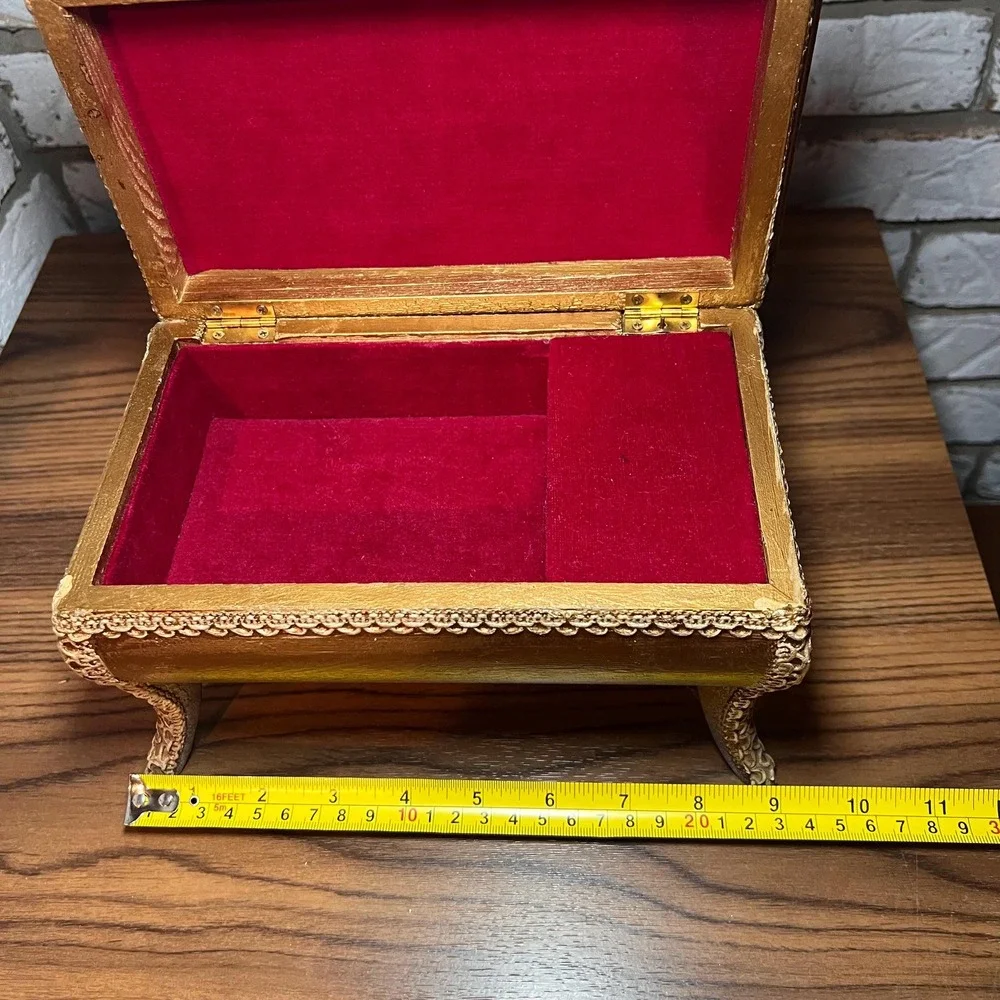 VTG Japan Musical Jewelry Box Greensleeves Ballet Ballerina Red Velvet Footed *